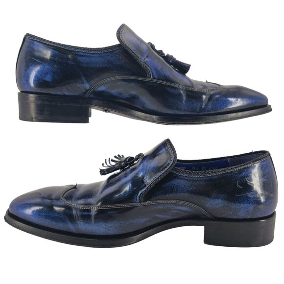 Mezlan Custom Marbleized Blue Leather Dress Shoes 8.5M Wingtip Tassel Loafers - Picture 5 of 16